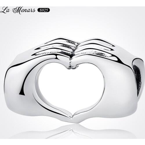La Menars New Hand Heart Bead Fit Original Pandora Charm Bracelet Genuine 925 Sterling Silver For Women Jewelry DIY Making