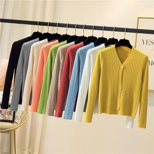 New Fall Cropped Cardigan Woman 2021 Single Breasted Outerwear Short Sweater Femme New Simple Solid O-neck Autumn Knitted Tops