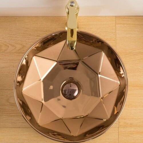 Golden European Luxury Bathroom Sink Upper Hand Basin Round Gold Washbasin Washstand Toilet Ceramic Basin Bathroom Basin