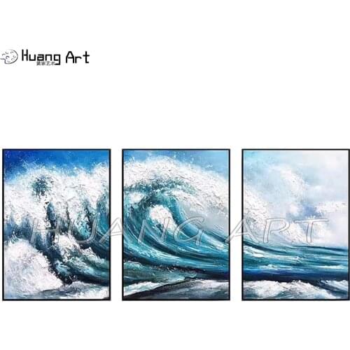 100% Hand-Painted Modern Terrifying Waves Canvas Oil Painting for Wall Decor Sea Landscape Abstract Texture Group of Paintings