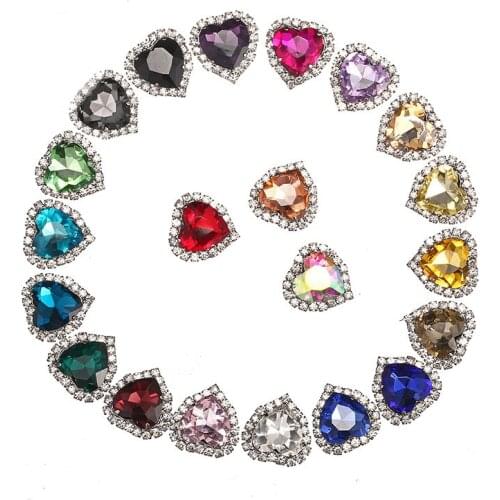 12mm/14mm/18mm 20pcs/bag heart shape Crystal glass sew on stone with holes Crystal buckle loose rhinestones