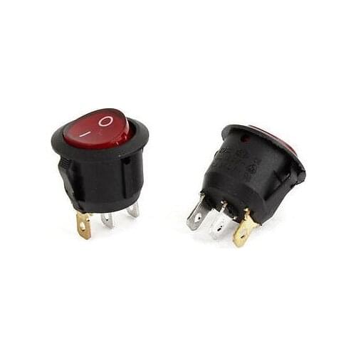 2 PCS AC 5A/250V 10A/125V SPST On/Off Mini Round Rocker Switch Red Neon Light