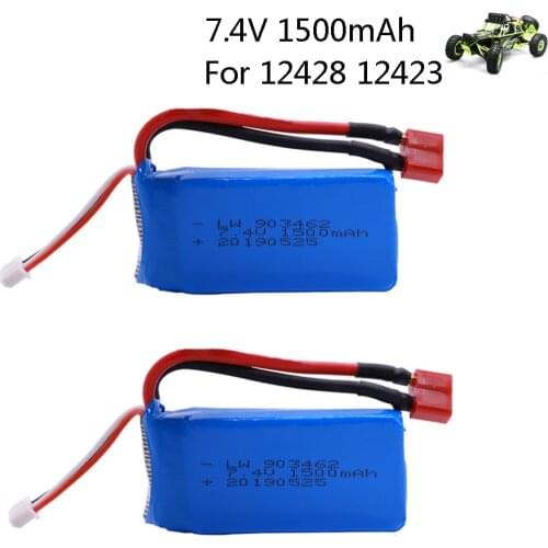2PCS/lot 7.4V 1500mAh Lipo Battery 903462 T plug For Wltoys 12423 12428 4WD Crawler RC Car Battery 9125 2S Lipo 1500 mah 7.4 V