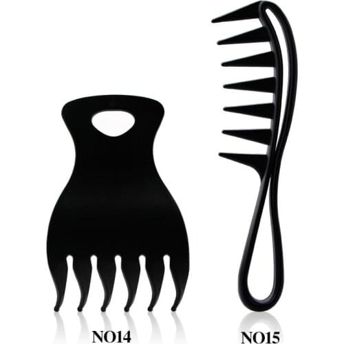 2pcs Retro Oil Head Wide Tooth Comb, Look Back Style Beard Comb Handle Large Teeth Tangled Curling Comb Hairdressing Tool