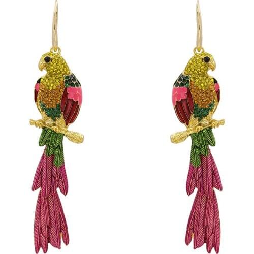 2020 New Brand Statement ZA Long Earrings Women Fashion Colorful Rhinestone Long Parrot Earring Jewelry Cute Animal Bird Earring