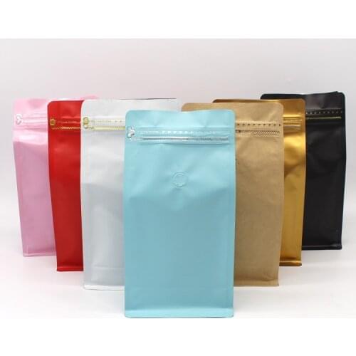 250g Square bottom flat bottom coffee bag wholesale kraft paper coffee bean bag with valve
