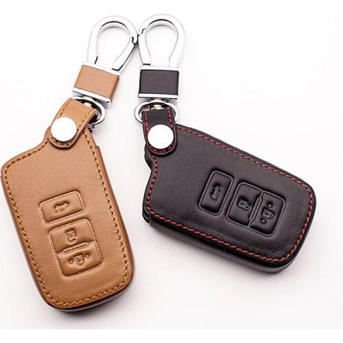 3 button smart key leather car remote control car key chain lid for Toyota Camry Highlands Crown Prado car keys accessories