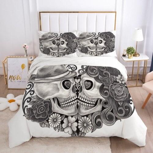 3D Skull Lover Bedding Sets Pencil Draw White Duvet Quilt Cover Set Bed Linens King Queen Full Double Twin Size Bedsheet