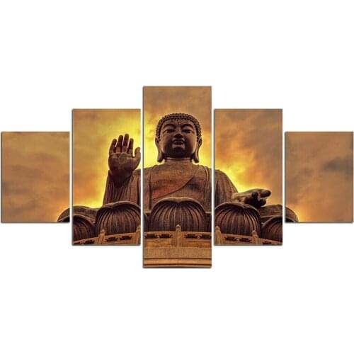 5 Pcs Buddha Statue in The Sky Poster Modern Art Wall Pictures Prints HD Canvas Home Living Room Decoration No Framed