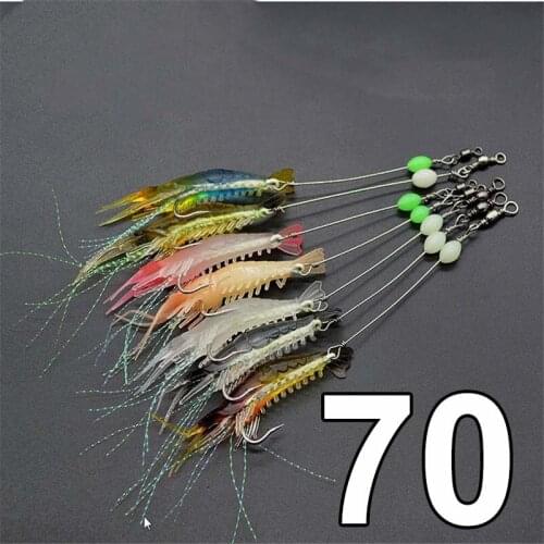 70 pcs 8cm 5g Luminous Shrimp Silicon Soft Artificial Bait With Hooks Swivels Anzois Para Pesca Sabiki Rigs Fishing Tackle
