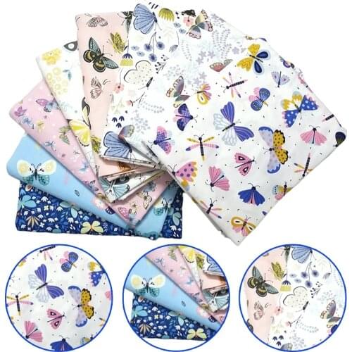 8Pcs 50cm Fashion Butterfly Dragonfly Print Cotton Fabric Children Kids Square Cloth Patchwork Needlework Sewing DIY Material