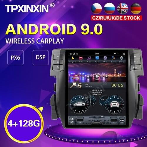 PX6 Android 9.0 4+128G Tesla Style Car Radio For Honda Civic 2016-2019 GPS Navigation Auto Stereo Recoder Head Unit DSP Carplay