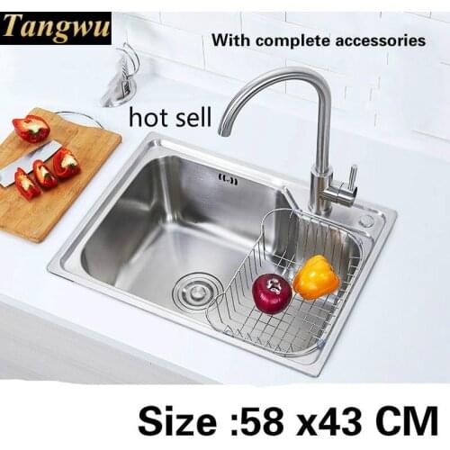 Free shipping Food grade 304 stainless steel kitchen sink 0.7 mm ordinary single slot washing bowl hot sell 58x43 CM