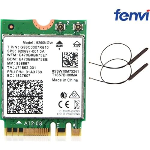 1730Mbps Wireless 9260NGW Wifi Network Card For Intel 9260 AC Dual Band NGFF 802.11ac Bluetooth 5.0 With 2x Antennas for Laptop
