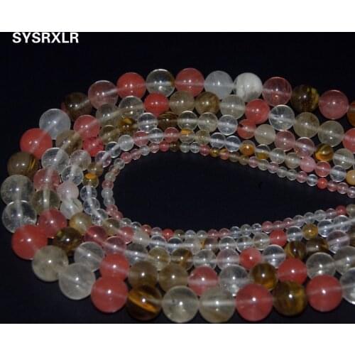 Wholesale Natural Stone Smooth Volcano Cherry Crystal Glass Loose Beads For Jewelry Making DIY Bracelet 4 6 8 10 12 MM Strand