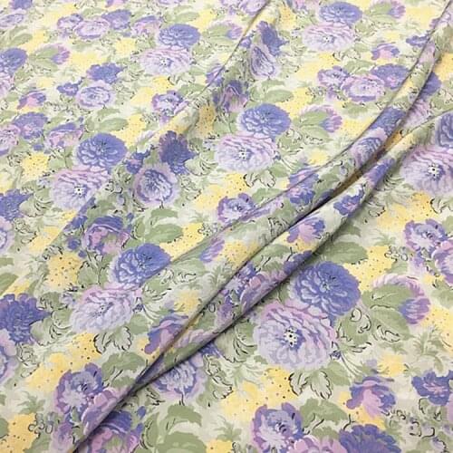 Pure silk crepe de chine silk fabric purple and yellow floral print mulberry silk,SCDC1276