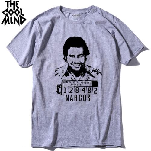 COOLMIND ES0114A 100% cotton pablo escobar print men T-shirt short sleeve loose T shirt for men o-neck street style men t-shirt