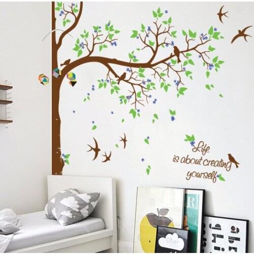 Nursery Tree With Flying Birds Custom Name Or Quotes Decals Baby Kids Bedroom Sweet Decor Huge Tree Vinyl Removable Mural T-11
