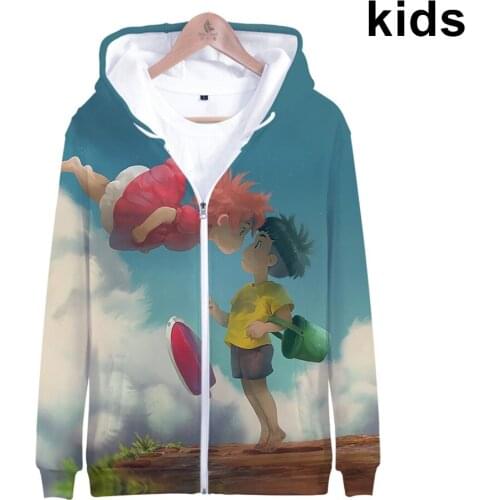 3 To 14 Years Kids Hoodies Ponyo on the Cliff 3d Print Hoodie Sweatshirt Boys Girls Cartoon Anime Jacket Coat Children Clothes