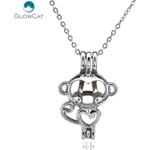 K70 Silver Tone Heart Monkey Diffuser Locket Necklace Kid Aromatherapy Steel 16" Aroma Essential Oil Diffuser Locket