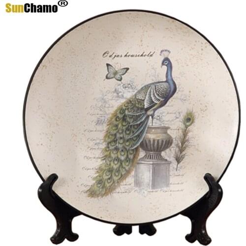 Retro American Flower and Bird Ceramic Decoration Plate Decoration Pendant Plate Hanging Plate Living Room Wine Cabinet TV