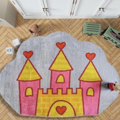 Area rug for kids room Soft plush bedside floor mat Decorative childrens carpet Cartoon castle kids Non-slip rug Thick rug