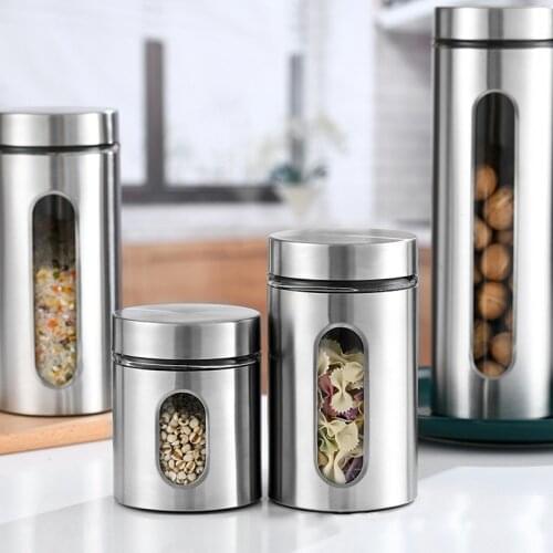 Kitchen Sealed Spice Jar Stainless Steel Kitchen Canister Grain Snacks Flour Coffee Bean Storage Organizer 600/950/1200/1800ml