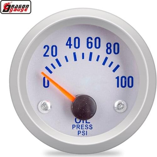Dragon 52mm 2" Auto Car 12V White Light Racing Modification Oil Pressure Gauge 0-100 Psi Meter Free Shipping