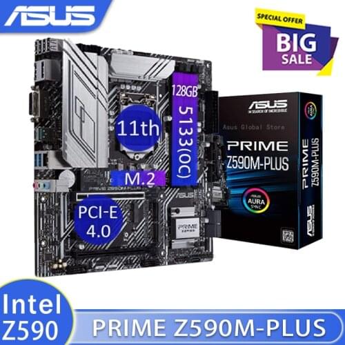LGA 1200 Asus PRIME Z590M-PLUS Motherboard DDR4 128GB Support 11th 10th-Gen Core/Pentium/Celeron PCI-E 4.0 Intel Z590 Placa-Mãe