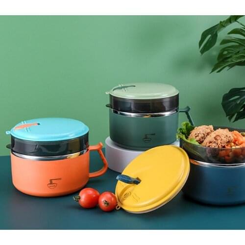1200ml/1500ml Noodle Bowl with Lid Eco-friendly Good Seal Performance Stainless Steel Anti-scalding Soup Liquid Bowl for Home
