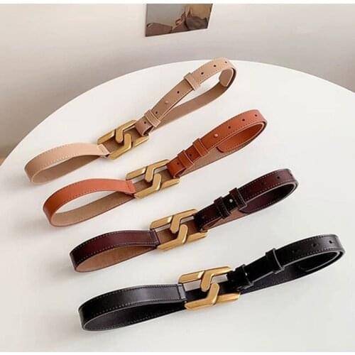 Fashion High Quality Simplicity Women Retro Genuine Leather Belts Vintage Goldenl Buckle Elegant Straps Jeans Waistband 55001