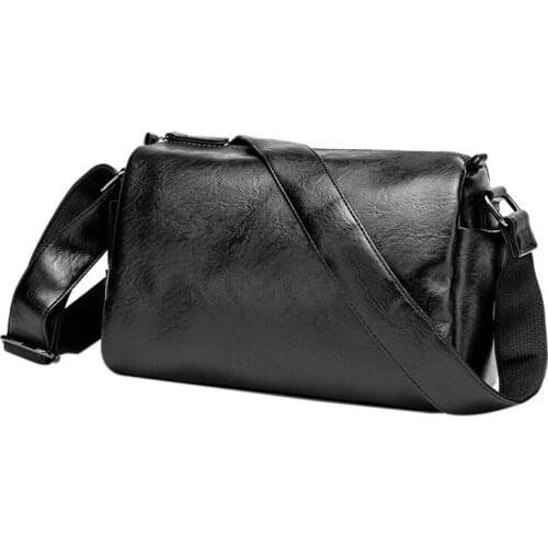 Mens Fashion Handbag PU Leather Messenger Bag Casual Shoulder Bag Mobile Phone Bag Travel Black Small Bag