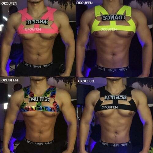 Mens letter straps sexy bondage belts nightclubs bar shows big party hiphop stage show chest straps