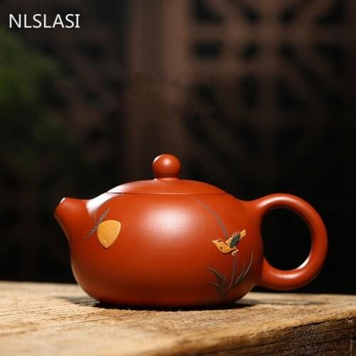 NLSLASI Yixing Zisha Teapot Painted Xishi teapot Famous Raw ore mud Tea set Chinese Pure handmade Purple Clay kettle 170ml