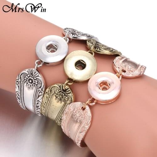 New Magnetic Snap Bracelets Snap Jewelry Flowers Carved Vintage Gold Silver color 18mm Snap Button Bracelet for Women Men