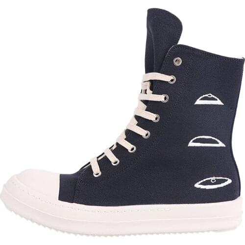 New Season Man Black Canvas Shoes High-top Lace-up Breathable Thick Sole Casual Canvas Sneakers Street Dance Punk Shoes