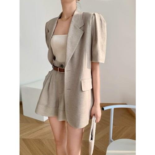 Yarn-dyed summer temperament two-piece set micro profile short sleeve suit + Bud shorts suit A50523