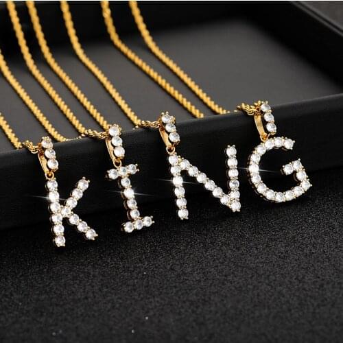 Zircon Initial Tennis Letters Pendant Necklaces For Women Gold Color Stainless Steel Rope Chain Alphabet Letter Necklace Jewelry