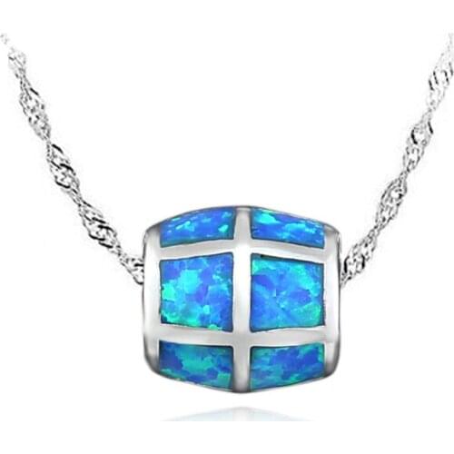 Bead Shaped Blue Fire Opal Fashion Jewelry Silver Plated Pendant Necklaces for Women OP351