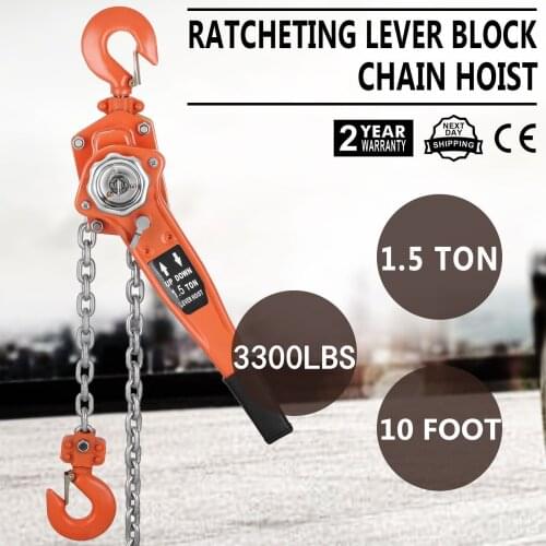 Chain Lever Block Hoist Come Along Ratchet Lift 1.5 Ton 3000lb Capacity Work