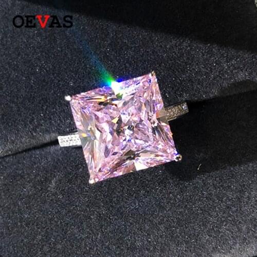 OEVAS 100% 925 Sterling Silver Wedding Rings For Women Sparkling High Carbon Diamond 15.5 Carat Created Moissanite Fine Jewelry