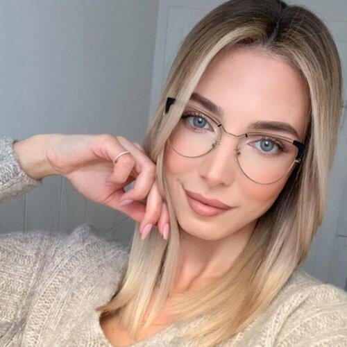 Sexy Hollow Metal Spectacle Frame Cat Eye Glasses Frame Clear Lens Myopia Nerd Anti-blue Light Fake Fashion Eyeglasses Frames