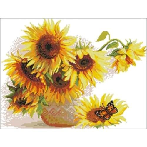 11/14/16/18/22/25CT Sunflower vase patterns Counted Cross Stitch DIY Cross Stitch Kits Embroidery Needlework Sets