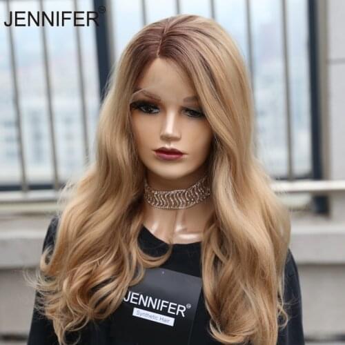 Synthetic Wigs Side Part Lace Wigs For Women Long Wavy Soft Hair Omber Brown Blond Color Wig Cosplay Heat Resistant Fiber