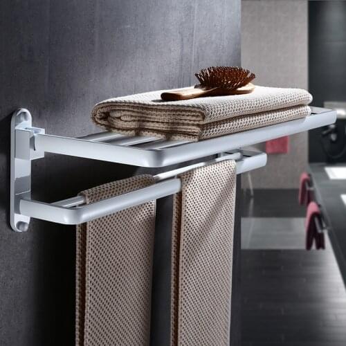 Foldable BathTowel Holder Black/White FoldableTowel HangerWall Mounted 50-60 cm Bathroom Towel Rack Holder Aluminum Towel Shelf