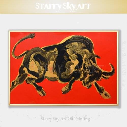 Modern Wall Art Hand-painted Strong Bull Oil Painting on Canvas Beautiful Wall Art Big Bull Oil Painting for Wall Decoration