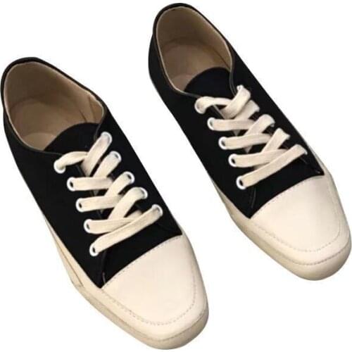 Square toe womens shoes, canvas shoes, casual lazy sports shoes, lace-up soft-soled white shoes, womens autumn shoes