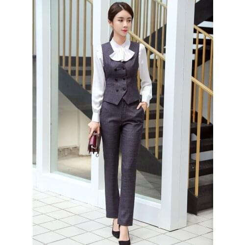 Women Business Suits Formal Office Suits Work Ladies 3 Piece: Pant + Vest + Shirt Set