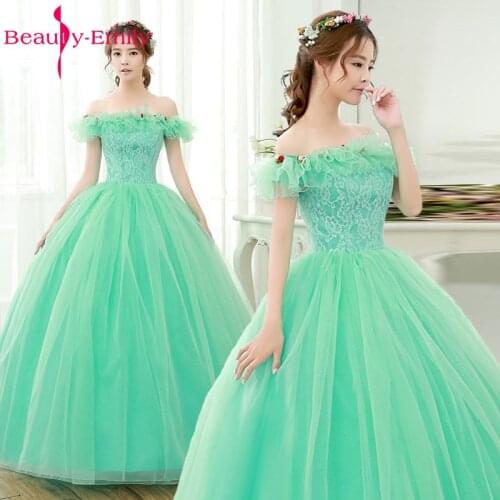 Beauty Emily Mint Green Ball Gwon Boat Neck Lace Up Quinceanera Dresses Formal Party Prom Dresses