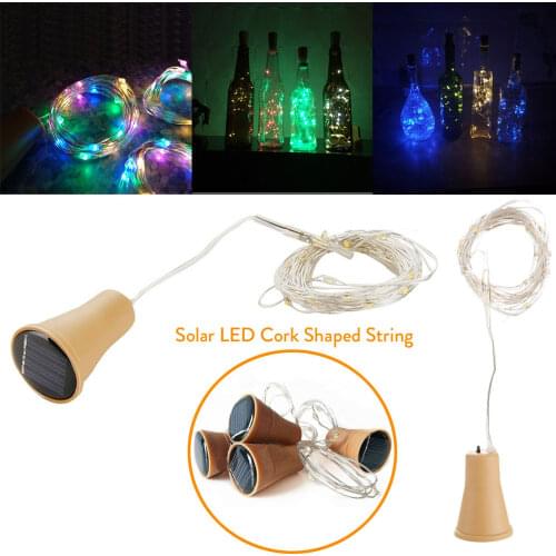 1M 10LED 1.5M 15LED 2M 20LED Solar Powered Wine Bottle Cork Shaped LED Copper Wire String Light Copper Garland Wire Fairy String